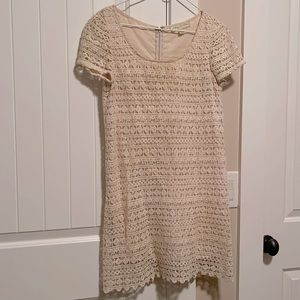 Anthropologie Staring at Stars Cream Crochet-type Shift Dress